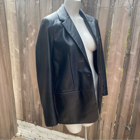 ZARA STRAIGHT CUT FAUX LEATHER BLAZER size small in black - Picture 8 of 12